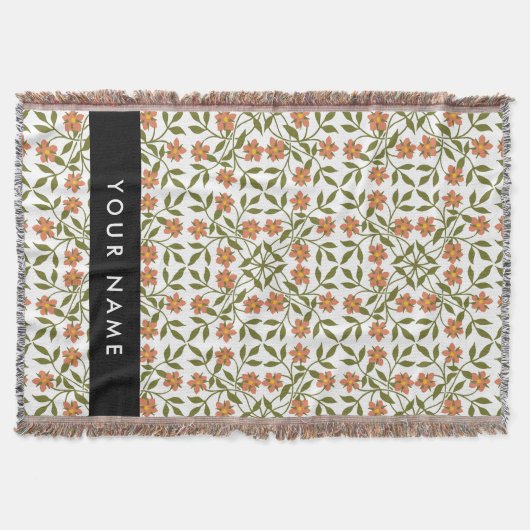 Orangefarbene Blume, Blumenmuster, Boho, Ihr Name Decke (Vorderseite)