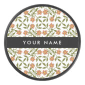 Orangefarbene Blume, Blumenmuster, Boho, Ihr Name Eishockey Puck (Vorderseite)