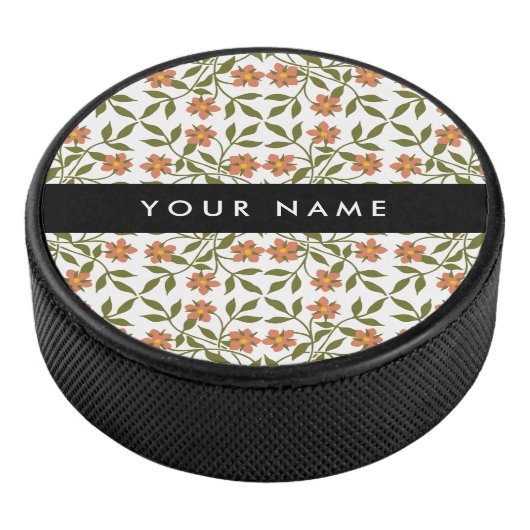 Orangefarbene Blume, Blumenmuster, Boho, Ihr Name Eishockey Puck (3/4)
