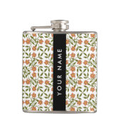 Orangefarbene Blume, Blumenmuster, Boho, Ihr Name Flachmann (Vorderseite)