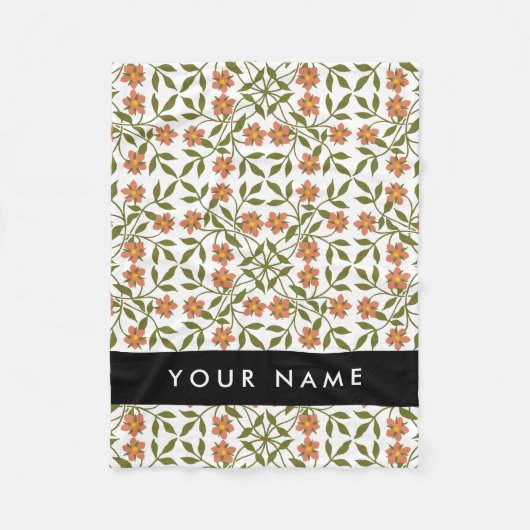 Orangefarbene Blume, Blumenmuster, Boho, Ihr Name Fleecedecke (Vorderseite)