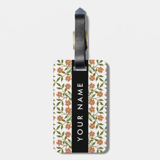 Orangefarbene Blume, Blumenmuster, Boho, Ihr Name Gepäckanhänger (Rückseite vertikal)