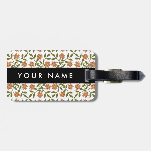 Orangefarbene Blume, Blumenmuster, Boho, Ihr Name Gepäckanhänger (Rückseite horizontal)
