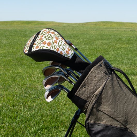 Orangefarbene Blume, Blumenmuster, Boho, Ihr Name Golf Headcover (In SItu)
