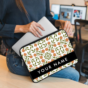 Orangefarbene Blume, Blumenmuster, Boho, Ihr Name Laptopschutzhülle