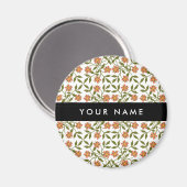 Orangefarbene Blume, Blumenmuster, Boho, Ihr Name Magnet (Vorderseite/Rückseite)