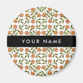 Orangefarbene Blume, Blumenmuster, Boho, Ihr Name Magnet (Vorne)