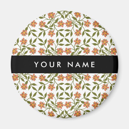 Orangefarbene Blume, Blumenmuster, Boho, Ihr Name Magnet (Vorne)