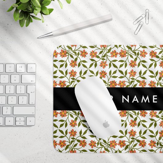 Orangefarbene Blume, Blumenmuster, Boho, Ihr Name Mousepad