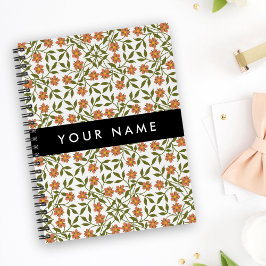 Orangefarbene Blume, Blumenmuster, Boho, Ihr Name Notizblock
