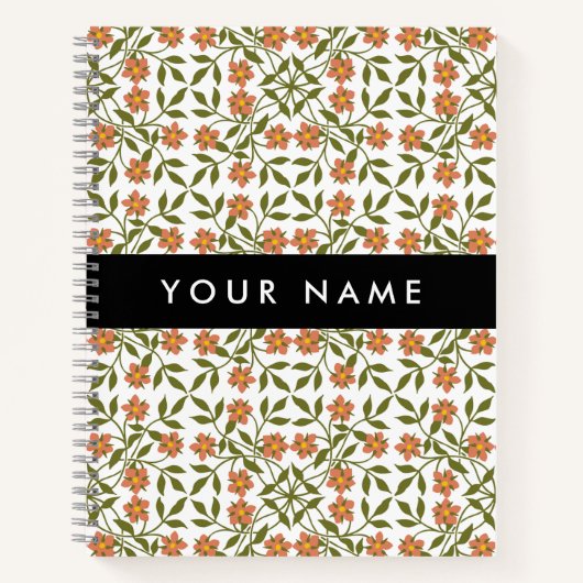 Orangefarbene Blume, Blumenmuster, Boho, Ihr Name Notizblock (Vorderseite)