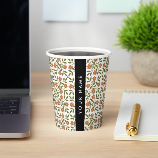 Orangefarbene Blume, Blumenmuster, Boho, Ihr Name Pappbecher (InSitu)