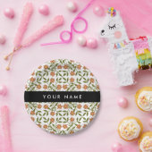 Orangefarbene Blume, Blumenmuster, Boho, Ihr Name Pappteller (Party)