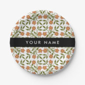 Orangefarbene Blume, Blumenmuster, Boho, Ihr Name Pappteller (Vorderseite)