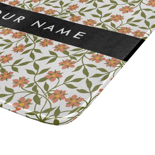 Orangefarbene Blume, Blumenmuster, Boho, Ihr Name Schneidebrett (Ecke)