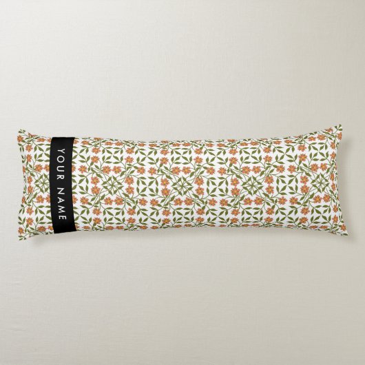 Orangefarbene Blume, Blumenmuster, Boho, Ihr Name Seitenschläferkissen (Rückseite)