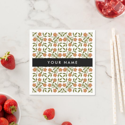 Orangefarbene Blume, Blumenmuster, Boho, Ihr Name Serviette (Beispiel)