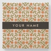 Orangefarbene Blume, Blumenmuster, Boho, Ihr Name Steinuntersetzer (Vorderseite)