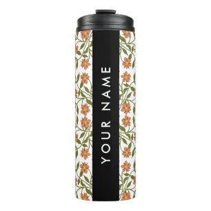 Orangefarbene Blume, Blumenmuster, Boho, Ihr Name Thermosbecher