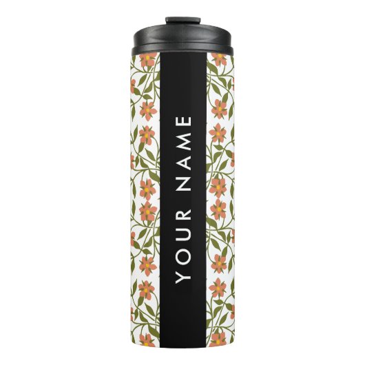 Orangefarbene Blume, Blumenmuster, Boho, Ihr Name Thermosbecher (Vorderseite)
