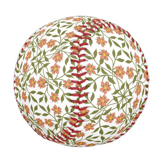 Orangefarbene Blume, Blumenmuster, Grünpflanzen, B Baseball (Schrägansicht)