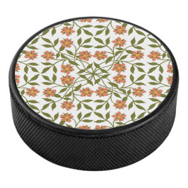 Orangefarbene Blume, Blumenmuster, Grünpflanzen, B Eishockey Puck