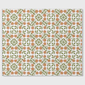 Orangefarbene Blume, Blumenmuster, Grünpflanzen, B Geschenkpapier (Flach)