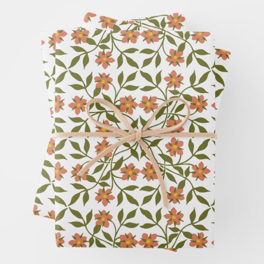 Orangefarbene Blume, Blumenmuster, Grünpflanzen, B Geschenkpapier Set (Beispiel)