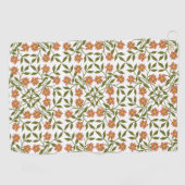 Orangefarbene Blume, Blumenmuster, Grünpflanzen, B Golfhandtuch (Horizontal)