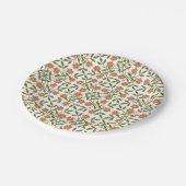 Orangefarbene Blume, Blumenmuster, Grünpflanzen, B Pappteller (Schrägansicht)