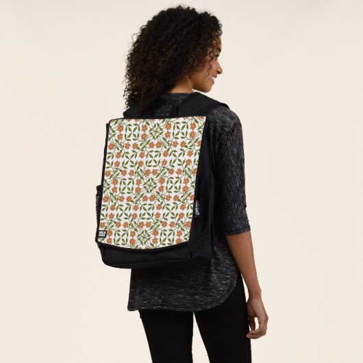 Orangefarbene Blume, Blumenmuster, Grünpflanzen, B Rucksack (Ausgewaschen)