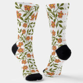 Orangefarbene Blume, Blumenmuster, Grünpflanzen, B Socken (Gewinkelt)