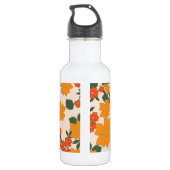 Orangefarbene Blume, Blumenmuster, Muster von Blum Edelstahlflasche (Rückseite)