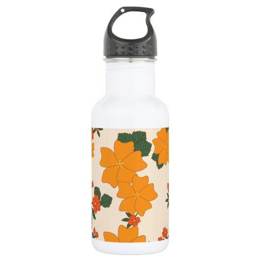 Orangefarbene Blume, Blumenmuster, Muster von Blum Edelstahlflasche (Vorderseite)