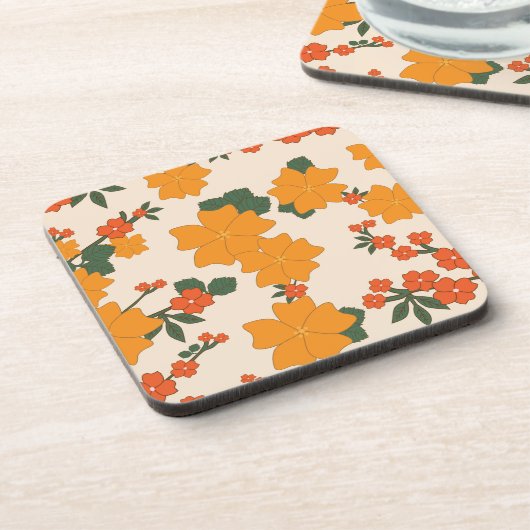 Orangefarbene Blume, Blumenmuster, Muster von Blum Getränkeuntersetzer (Linke Seite)