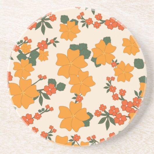 Orangefarbene Blume, Blumenmuster, Muster von Blum Getränkeuntersetzer (Vorne)