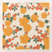 Orangefarbene Blume, Blumenmuster, Muster von Blum Glasuntersetzer (Vorderseite)