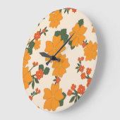 Orangefarbene Blume, Blumenmuster, Muster von Blum Große Wanduhr (Winkel)