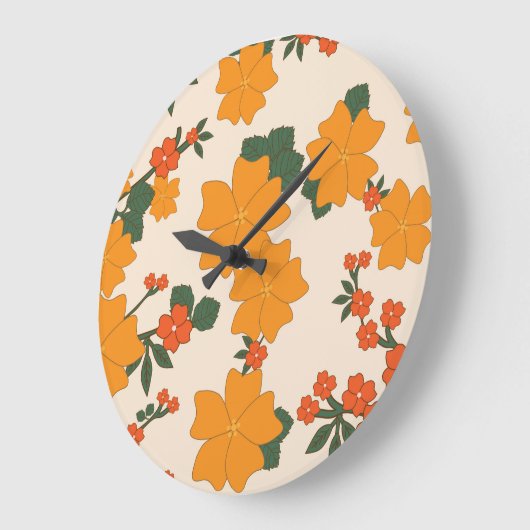 Orangefarbene Blume, Blumenmuster, Muster von Blum Große Wanduhr (Winkel)