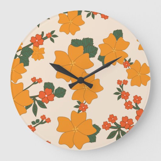 Orangefarbene Blume, Blumenmuster, Muster von Blum Große Wanduhr (Vorderseite)