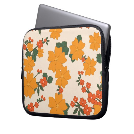 Orangefarbene Blume, Blumenmuster, Muster von Blum Laptopschutzhülle (Vorderseite Links)