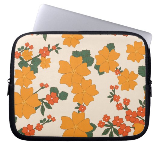 Orangefarbene Blume, Blumenmuster, Muster von Blum Laptopschutzhülle (Vorderseite)