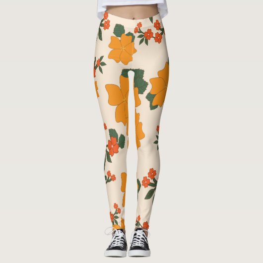 Orangefarbene Blume, Blumenmuster, Muster von Blum Leggings (Vorderseite)
