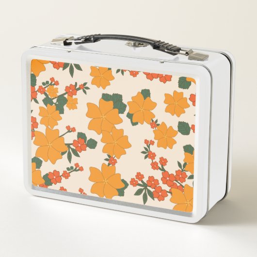 Orangefarbene Blume, Blumenmuster, Muster von Blum Metall Brotdose (Rückseite)