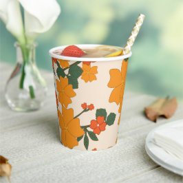 Orangefarbene Blume, Blumenmuster, Muster von Blum Pappbecher