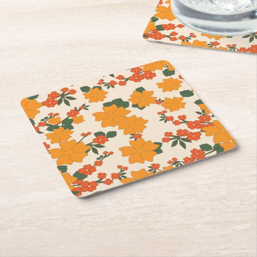 Orangefarbene Blume, Blumenmuster, Muster von Blum Rechteckiger Pappuntersetzer (angewinkelt)