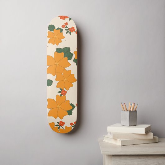 Orangefarbene Blume, Blumenmuster, Muster von Blum Skateboard (Wandkunst)