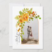 Orangefarbene Blume, Bogen mit Foto-Hochzeit im He Dankeskarte (Vorderseite)