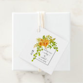 Orangefarbene Blume, Bogen und Monogramm-Hochzeit Geschenkanhänger (Beispiel)