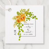 Orangefarbene Blume, Bogen und Monogramm-Hochzeit Geschenkanhänger (Vorderseite)